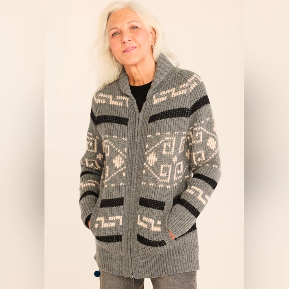 Pendleton Women's Grey Westerley Cardigan 100% Lambswool XL
